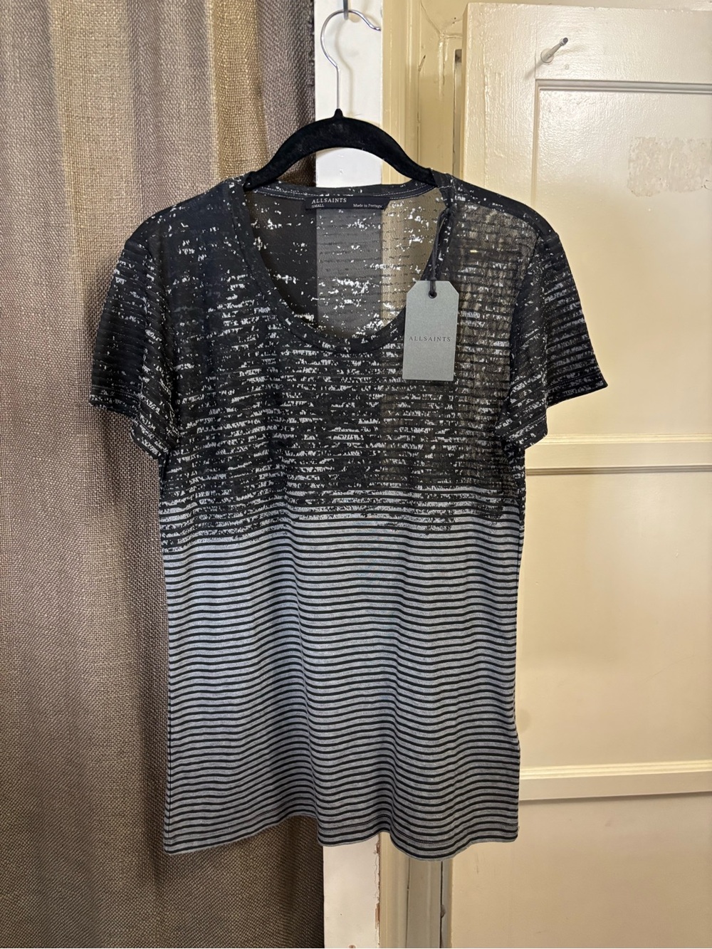 AllSaints Black & Gray Speckled Sheer Top